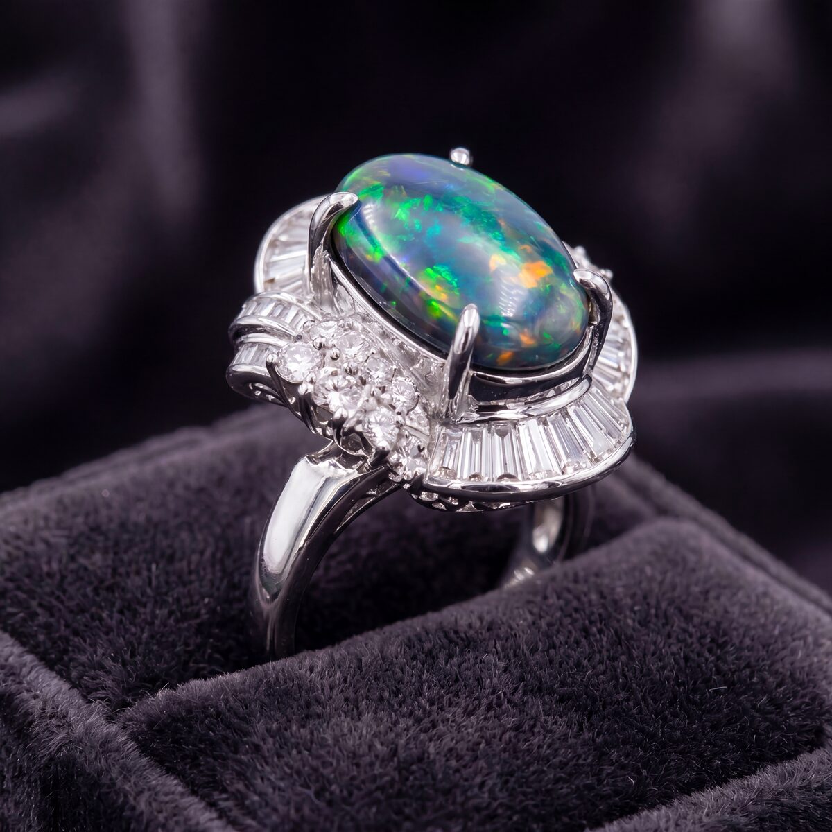 Opal Diamond Platinum Dress Ring — photograph 2
