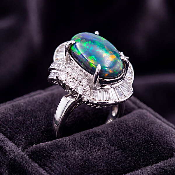 Opal Diamond Platinum Dress Ring