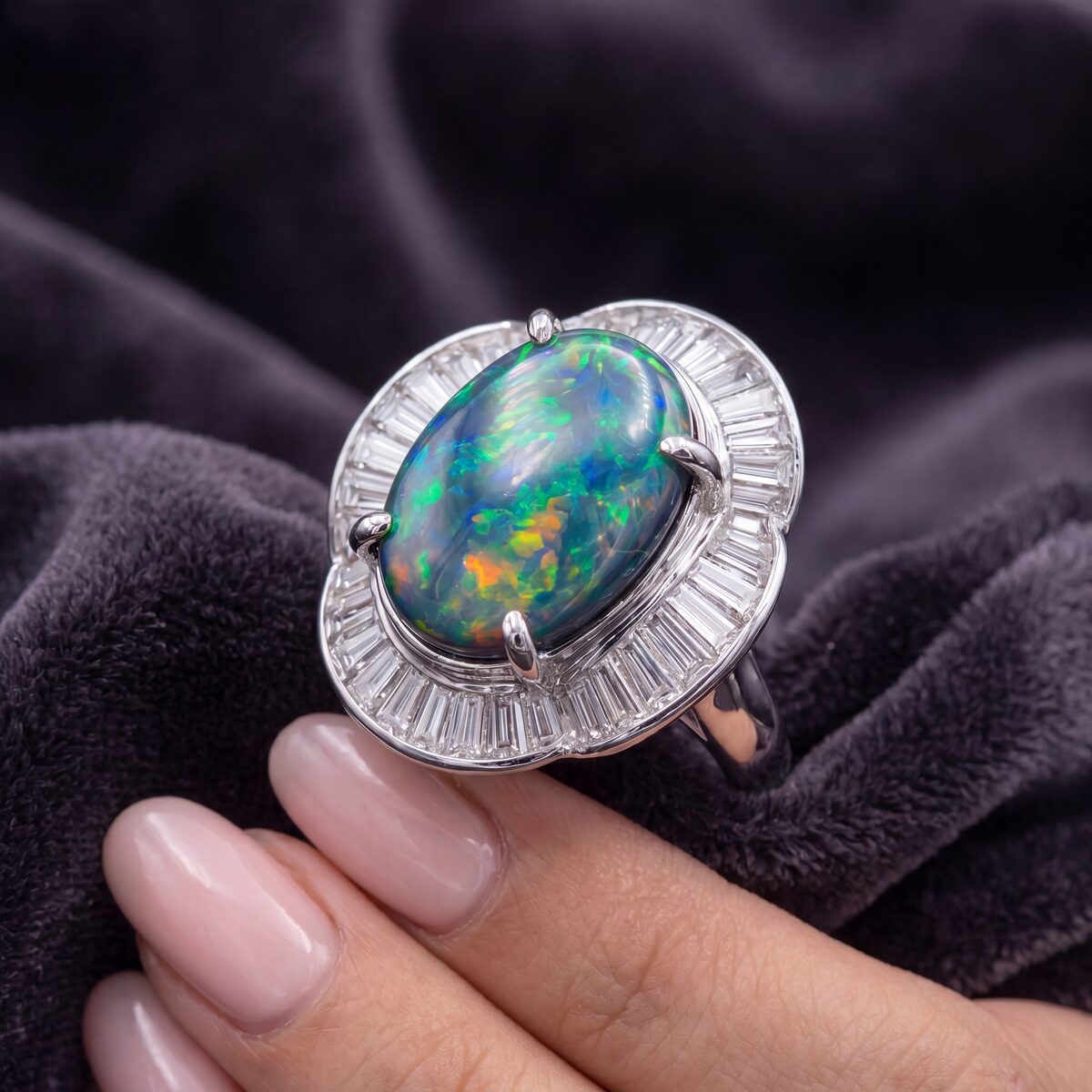 Opal Diamond Platinum Dress Ring — photograph 3