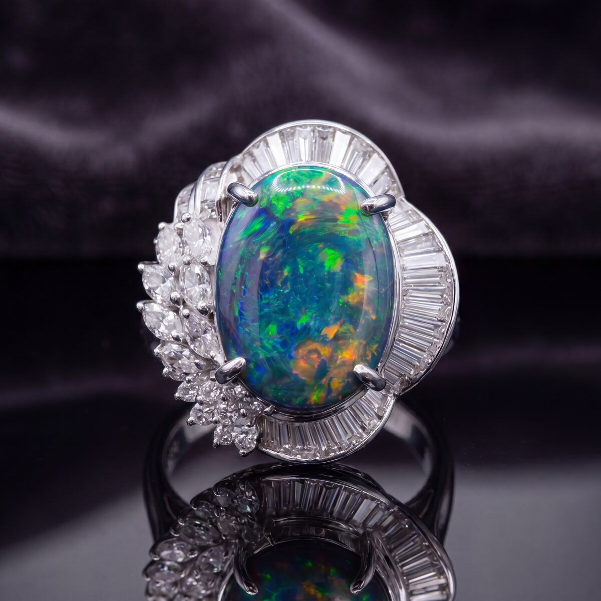 Opal Diamond Platinum Dress Ring — photograph 4