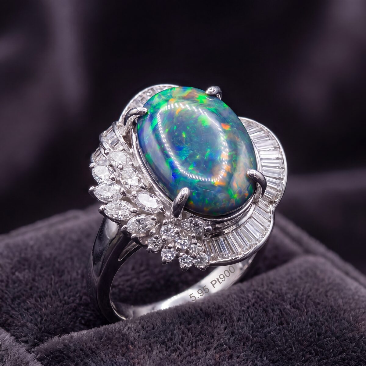 Opal Diamond Platinum Dress Ring — photograph 5
