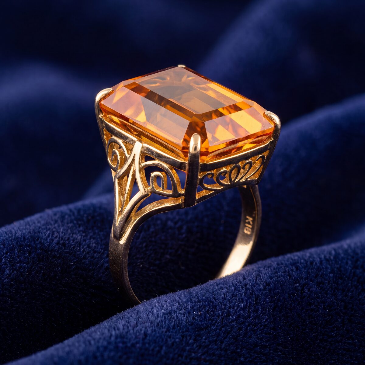 Golden Sapphire Emerald Cut Dress Ring — photograph 1