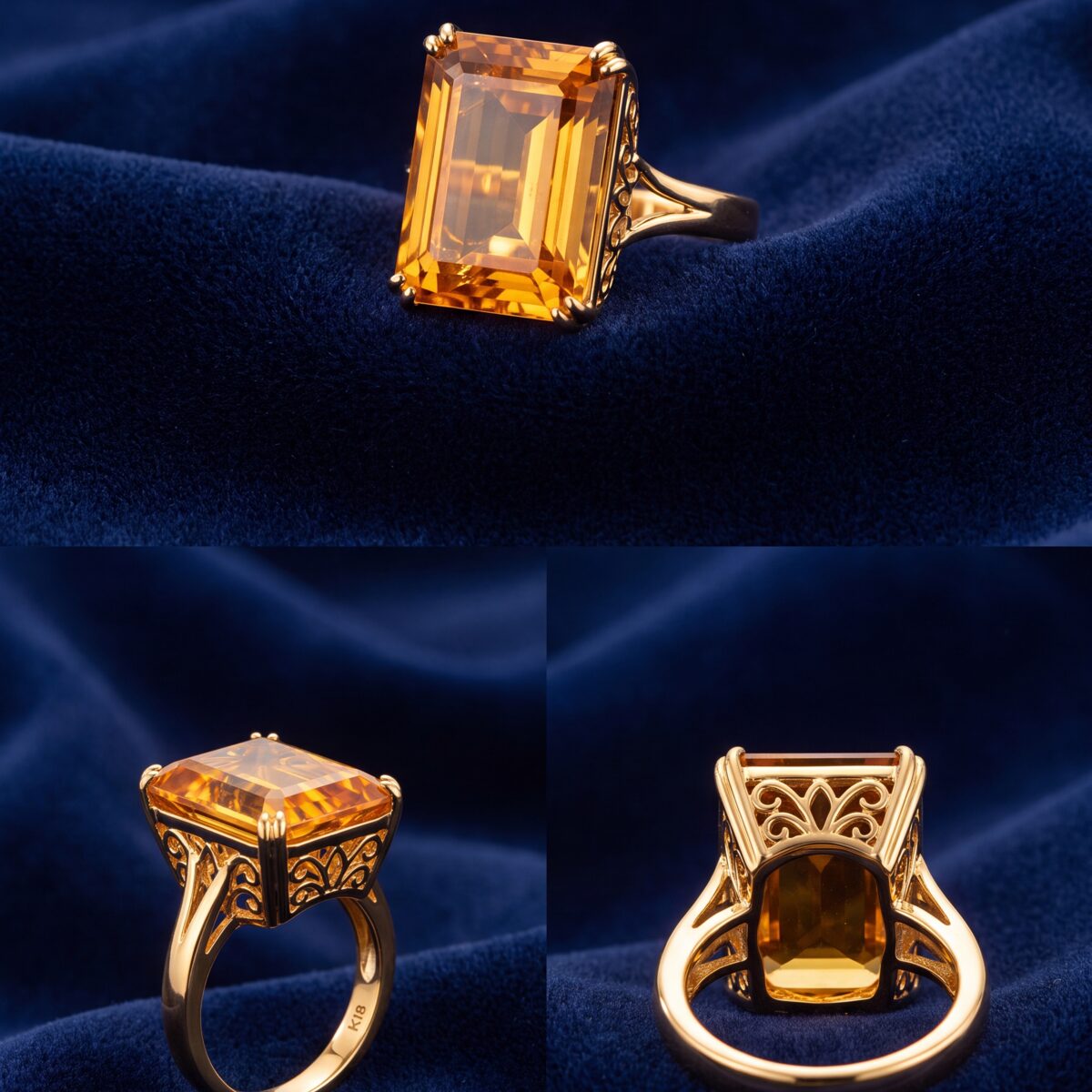 Golden Sapphire Emerald Cut Dress Ring — photograph 2