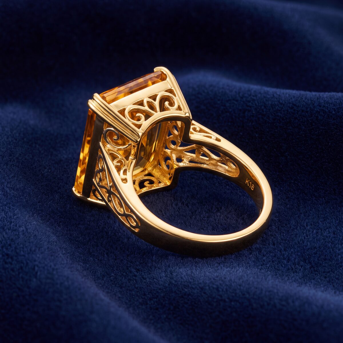 Golden Sapphire Emerald Cut Dress Ring — photograph 3