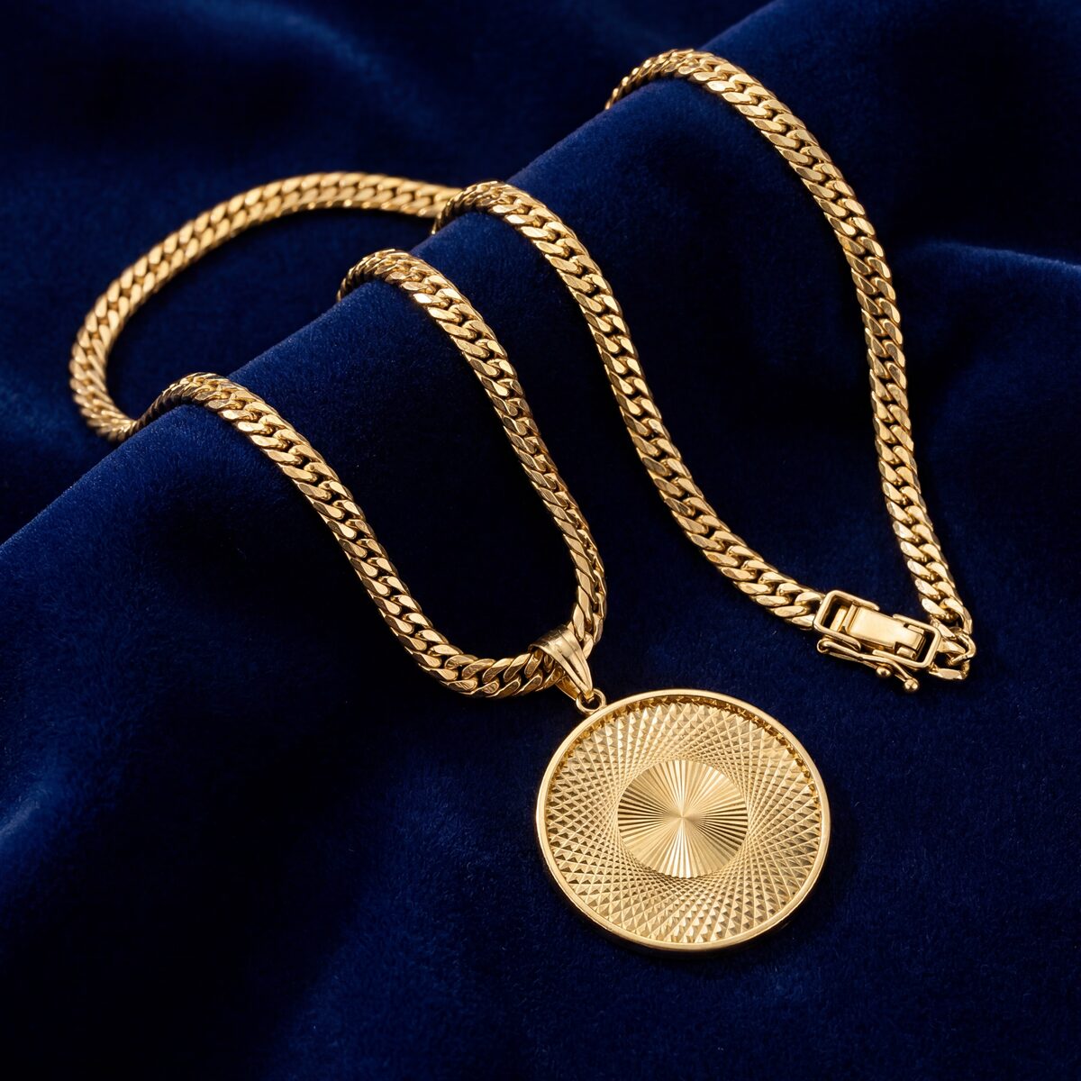 Illusion Pattern Circular Gold Pendant Necklace — photograph 4