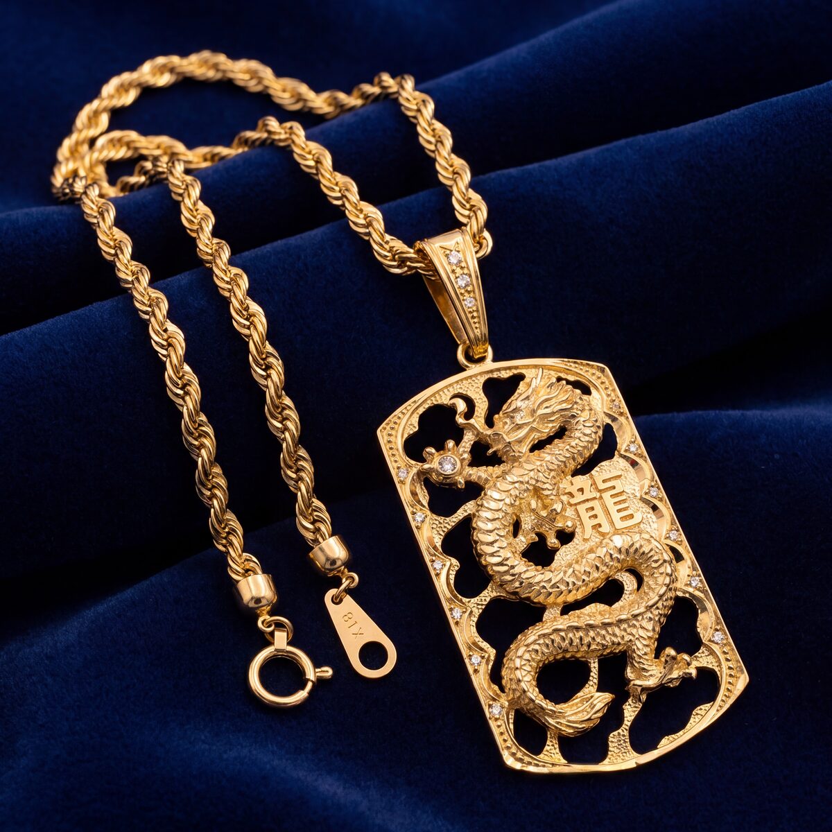 Dragon Tag Diamond Pendant Rope Chain — photograph 2