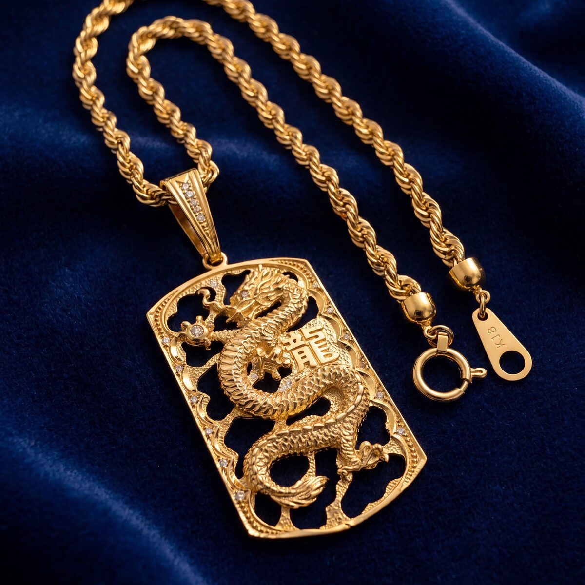 Dragon Tag Diamond Pendant Rope Chain — photograph 3