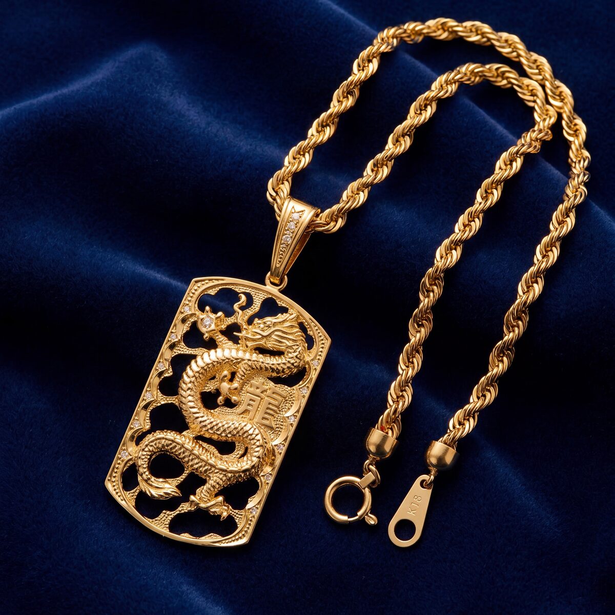 Dragon Tag Diamond Pendant Rope Chain — photograph 4