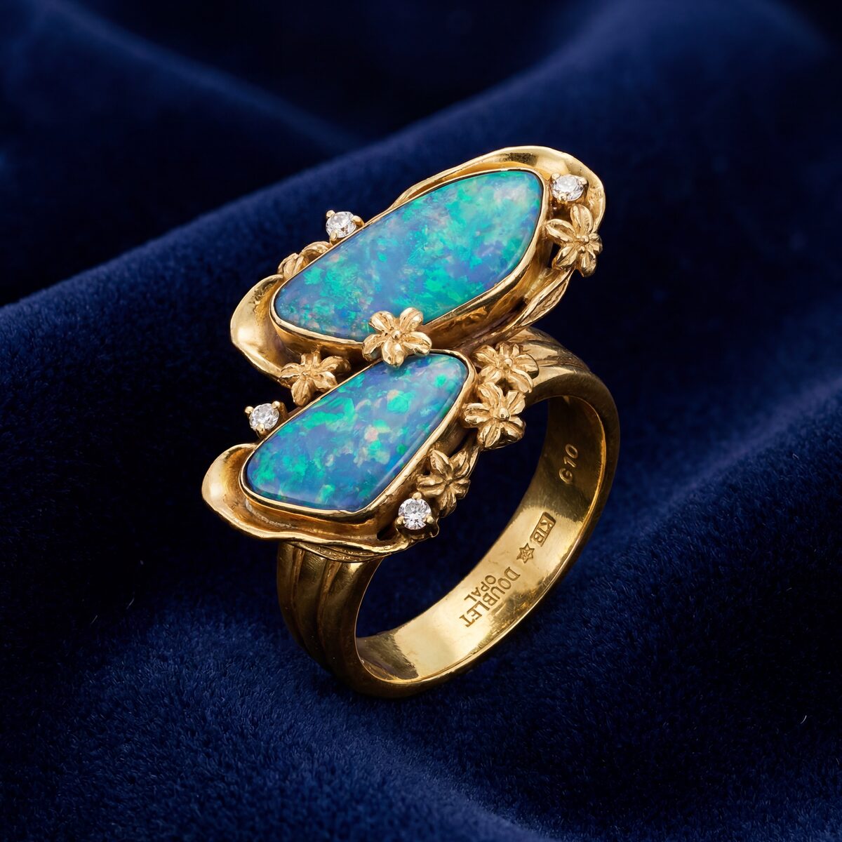 Opal Doublet And Diamond Dress Ring — photograph 2