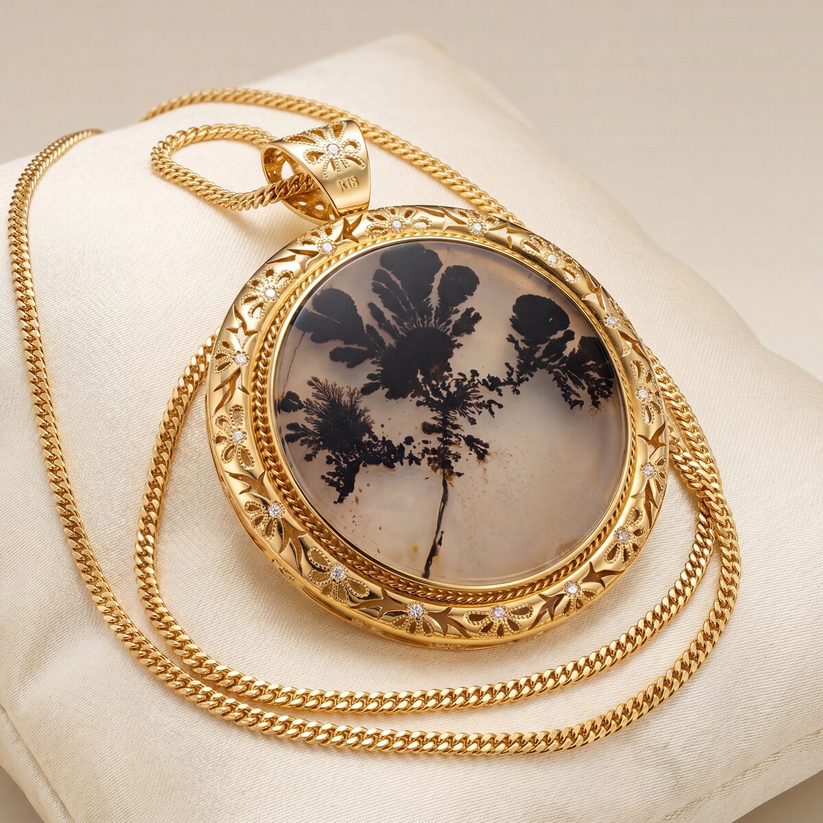 Dendritic Agate And Diamond Brooch Pendant — photograph 2