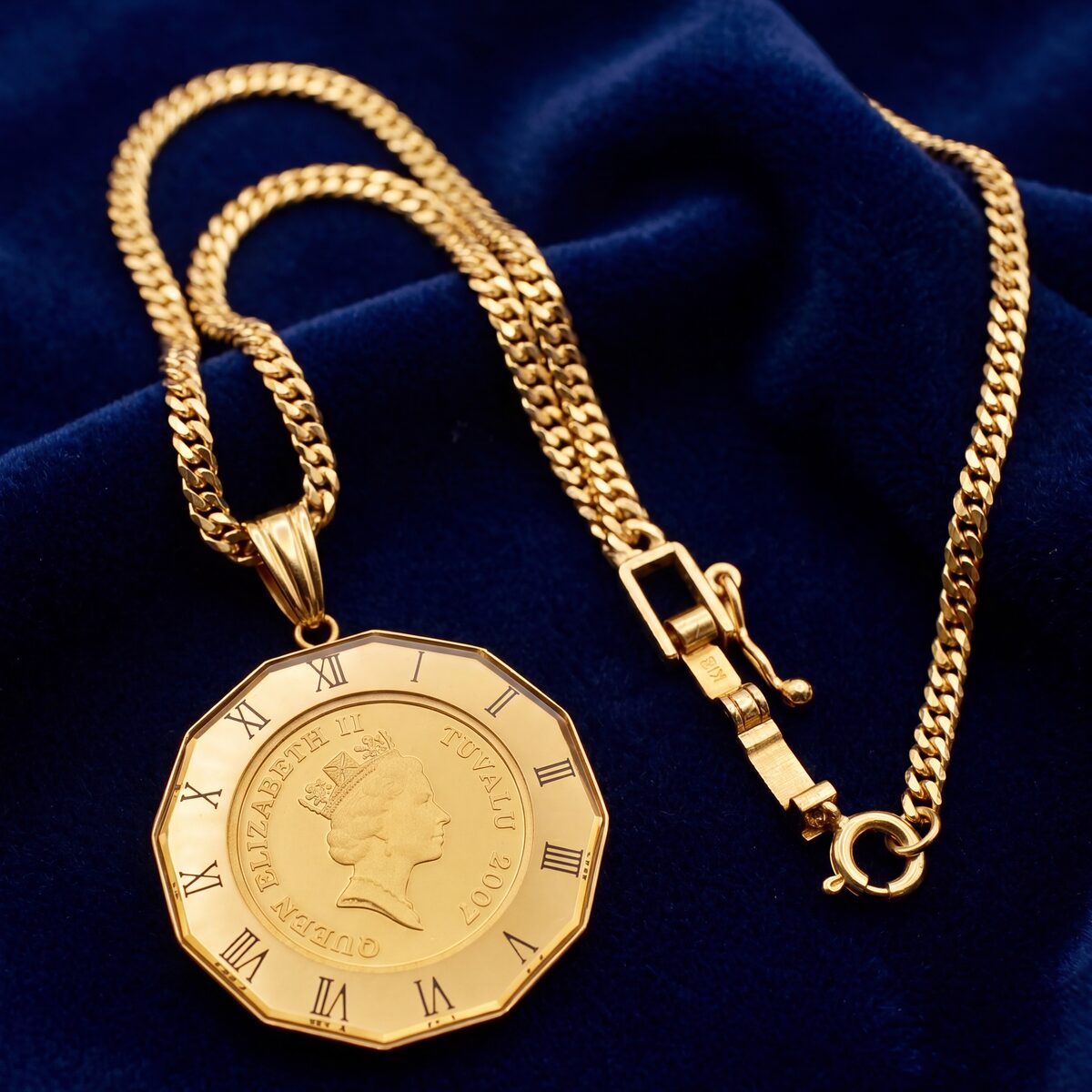 Tuvalu Horse Gold Coin Roman Numeral Pendant Necklace — photograph 3