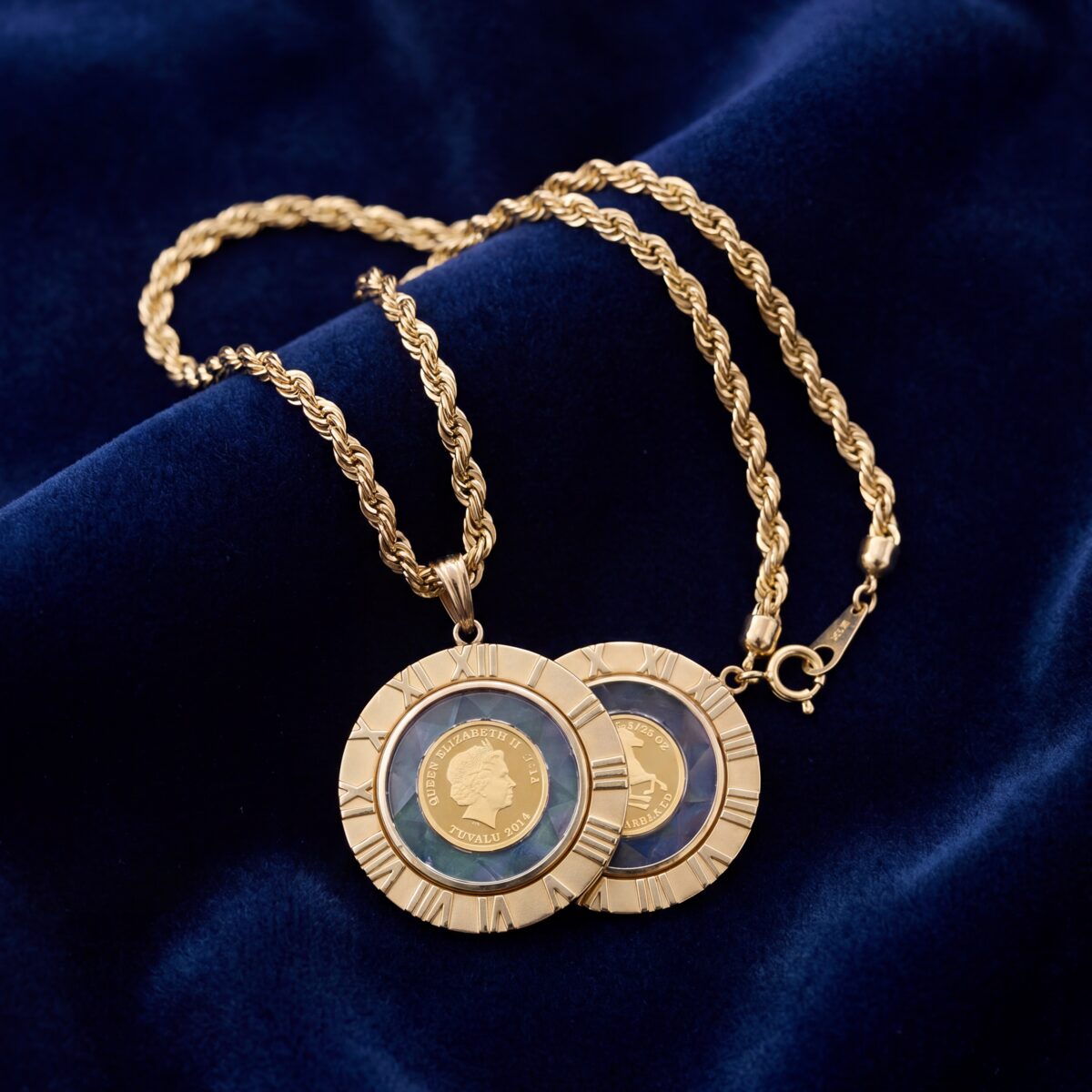 Tuvalu Horse Gold Coin Roman Numeral Pendant Necklace — photograph 4