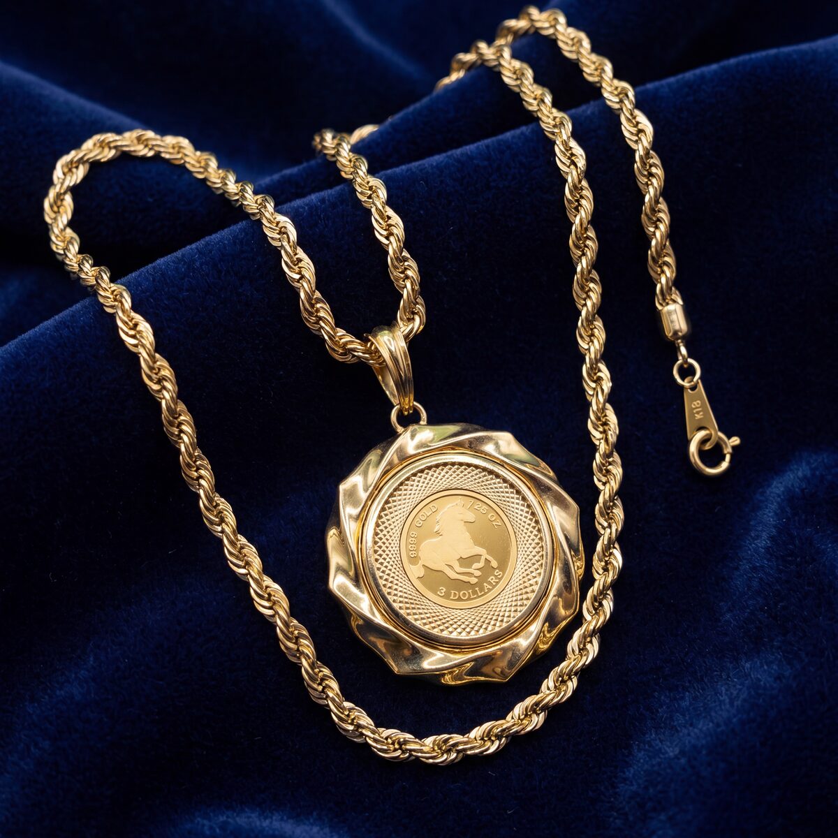 Tuvalu Horse Gold Coin Swirl Pendant Necklace — photograph 3