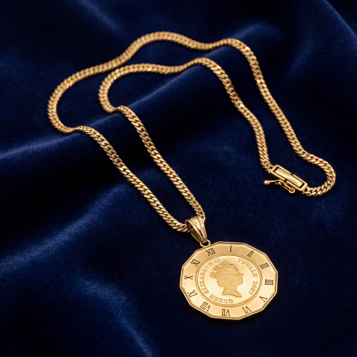 Tuvalu Owl Gold Coin Pendant Necklace — photograph 2