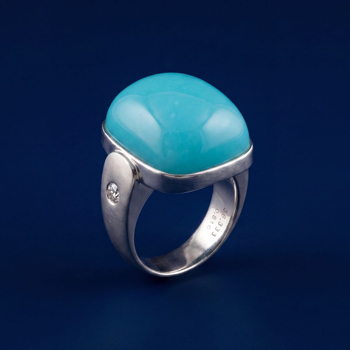 Turquoise Cabochon Diamond Platinum Ring — photograph 1