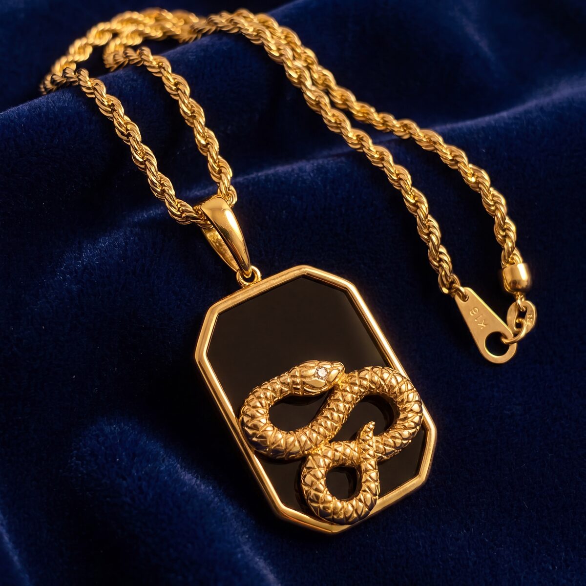 Onyx Snake Diamond Pendant Curb Chain — photograph 2