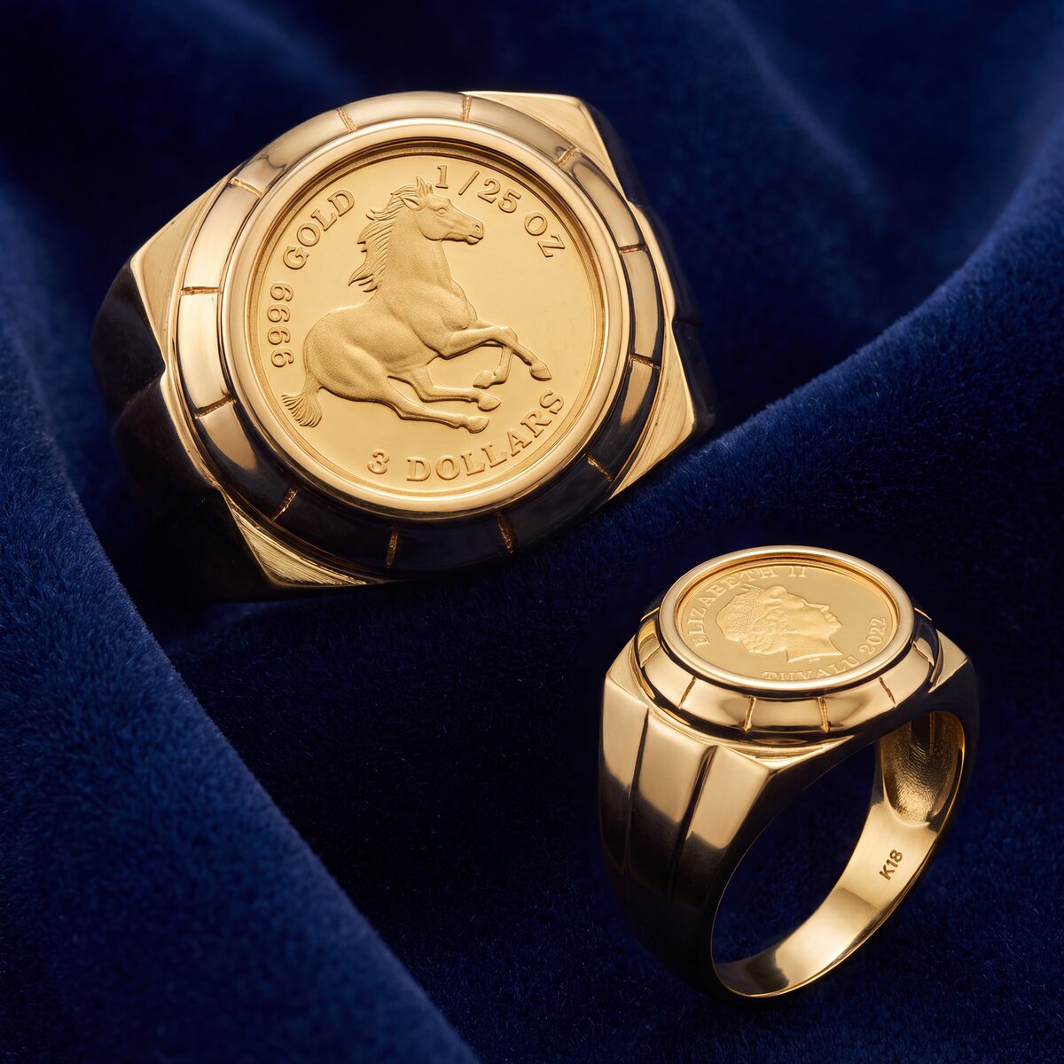 Tuvalu Horse Gold Coin Dress Ring — photograph 1