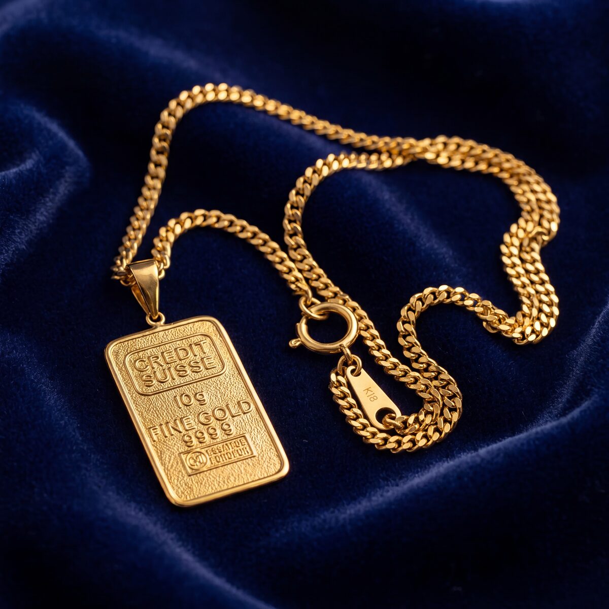 Credit Suisse Gold Bar Pendant Necklace — photograph 3
