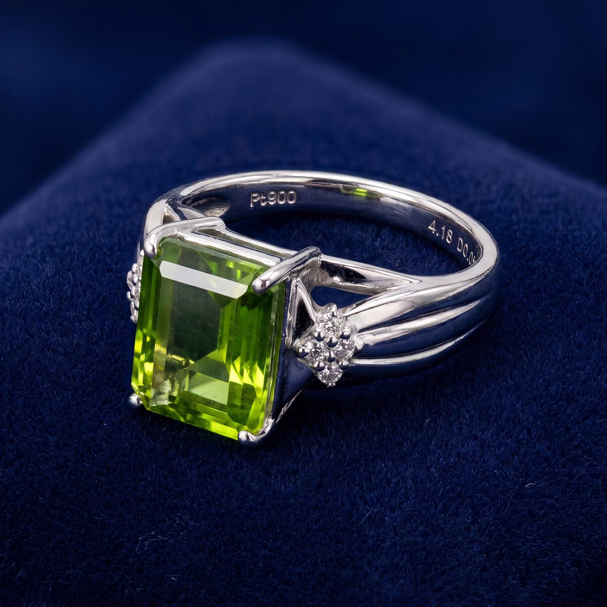 Peridot And Diamond Platinum Dress Ring — photograph 1