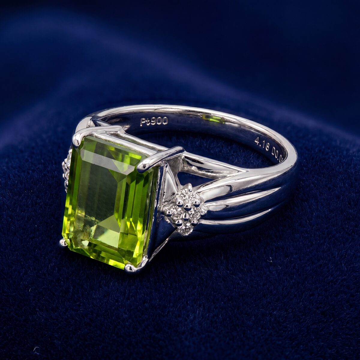 Peridot And Diamond Platinum Dress Ring — photograph 2