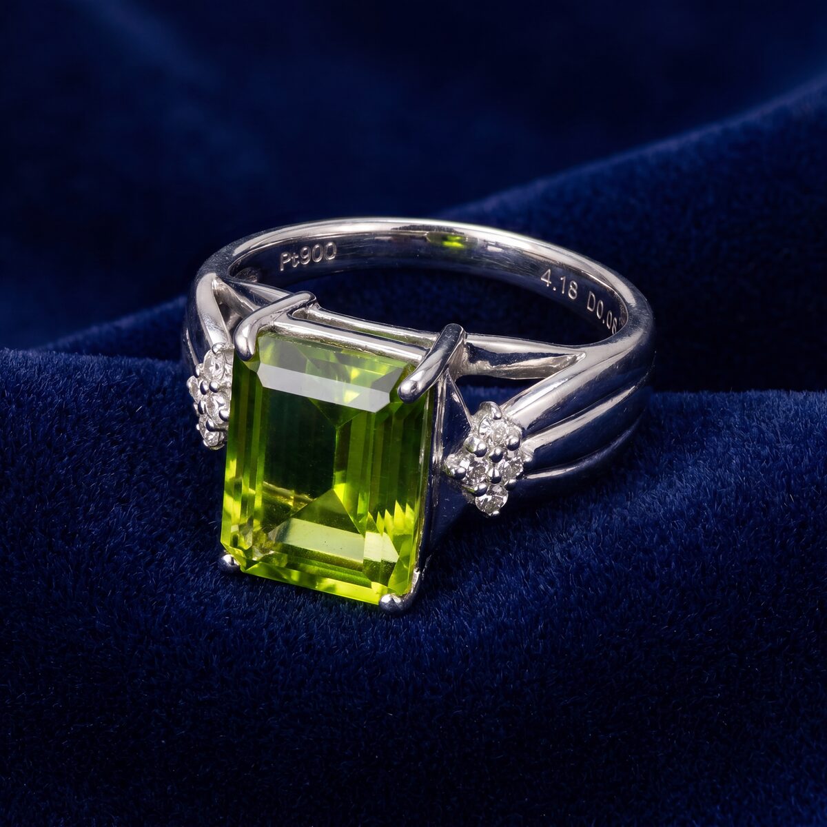 Peridot And Diamond Platinum Dress Ring — photograph 3