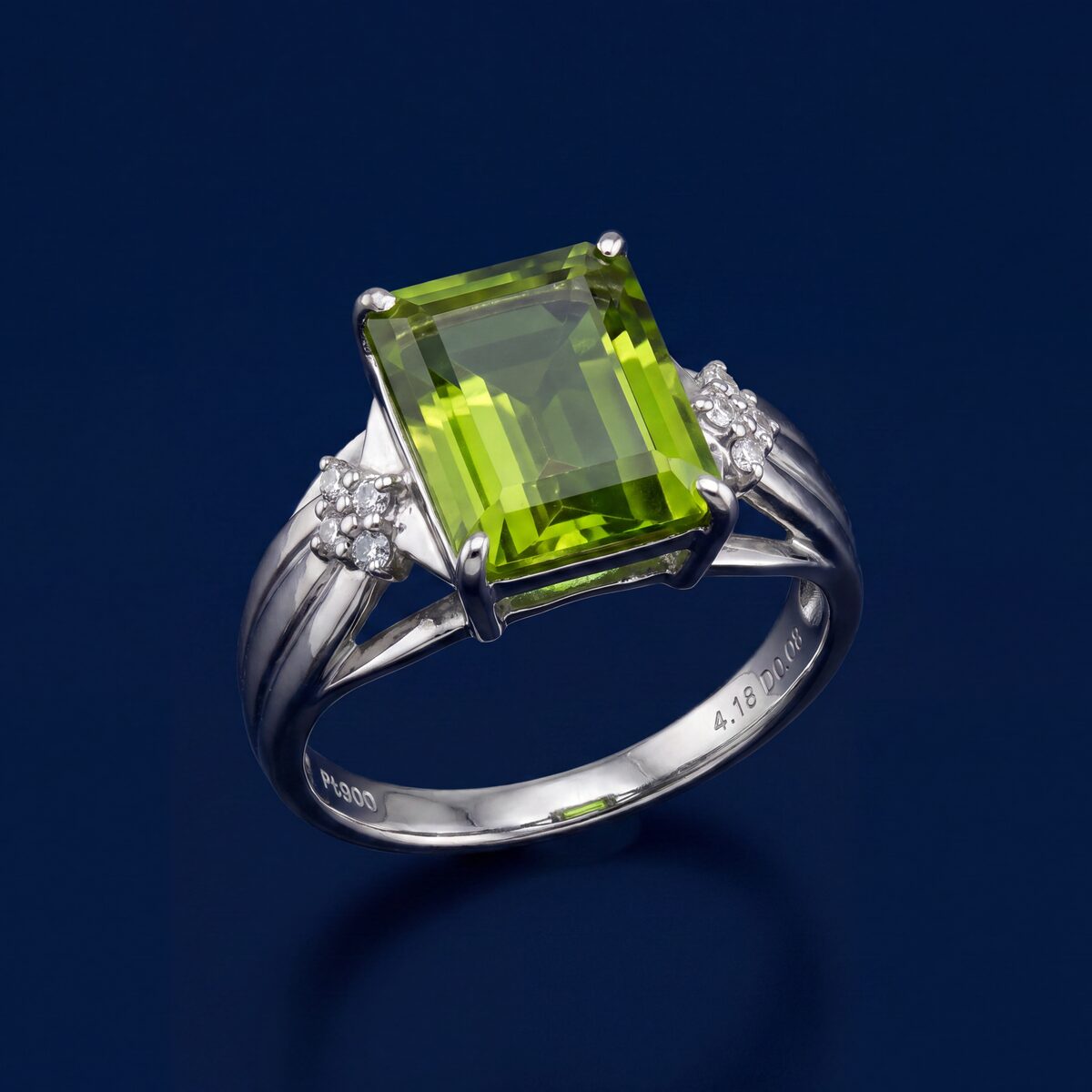 Peridot And Diamond Platinum Dress Ring — photograph 4