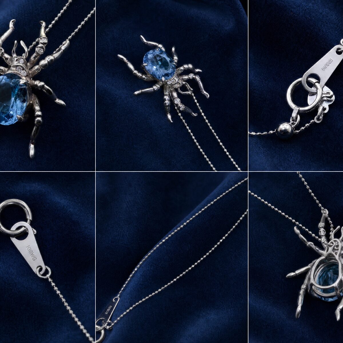 Blue Topaz Diamond Spider Pendant — photograph 1
