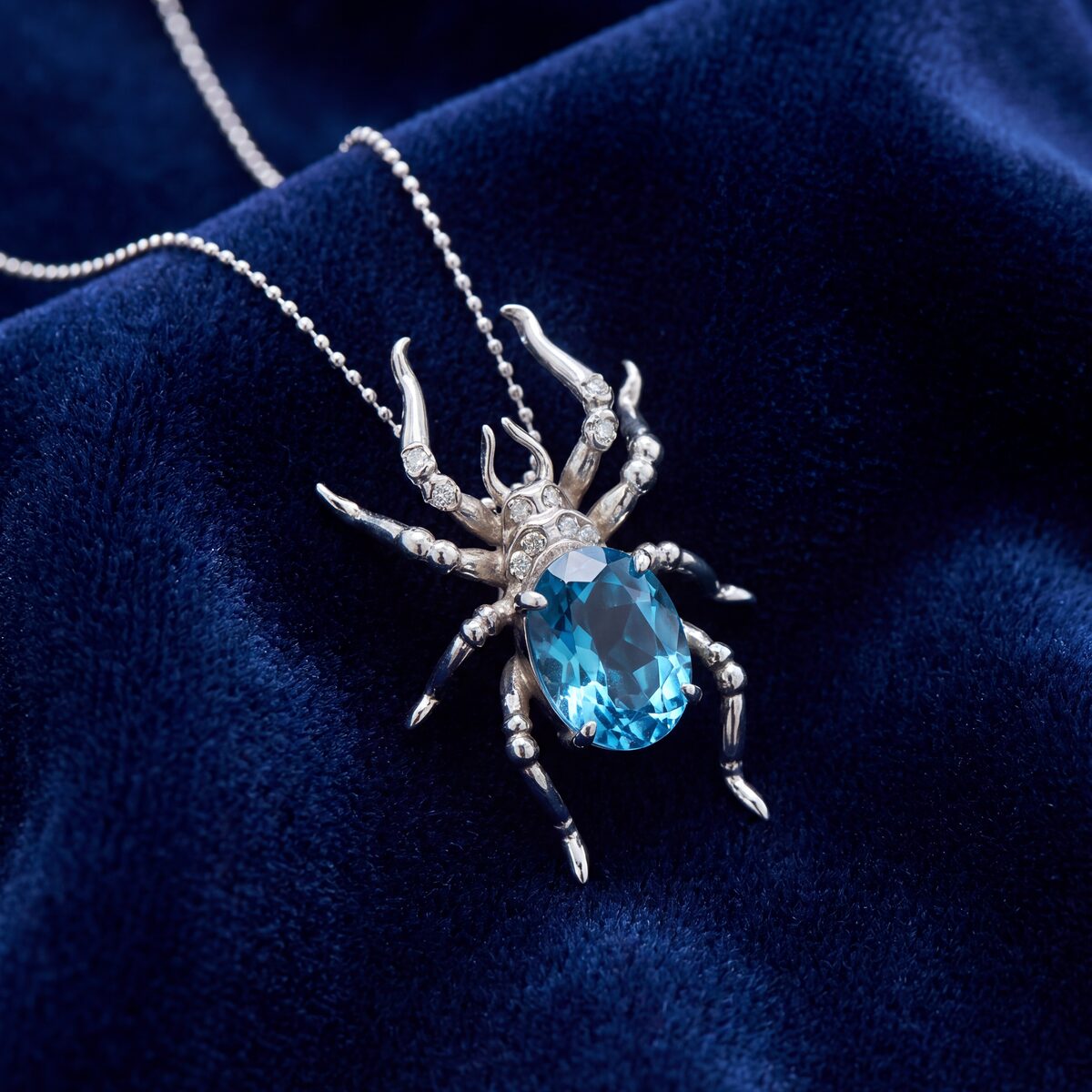 Blue Topaz Diamond Spider Pendant — photograph 3