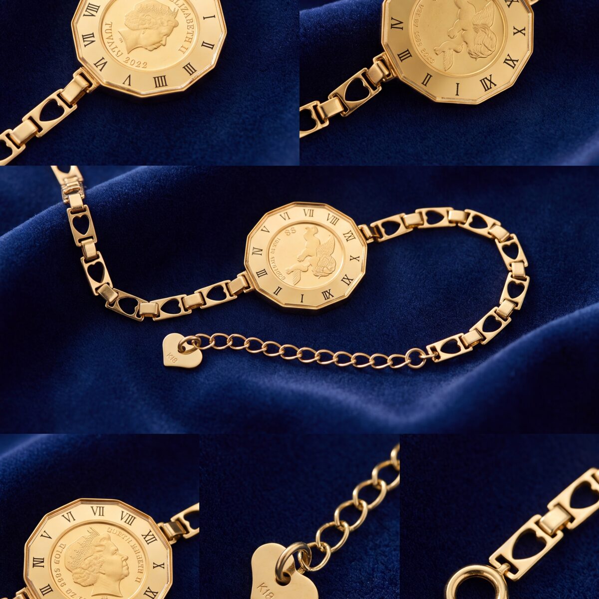 Gold Coin Heart Link Bracelet — photograph 1