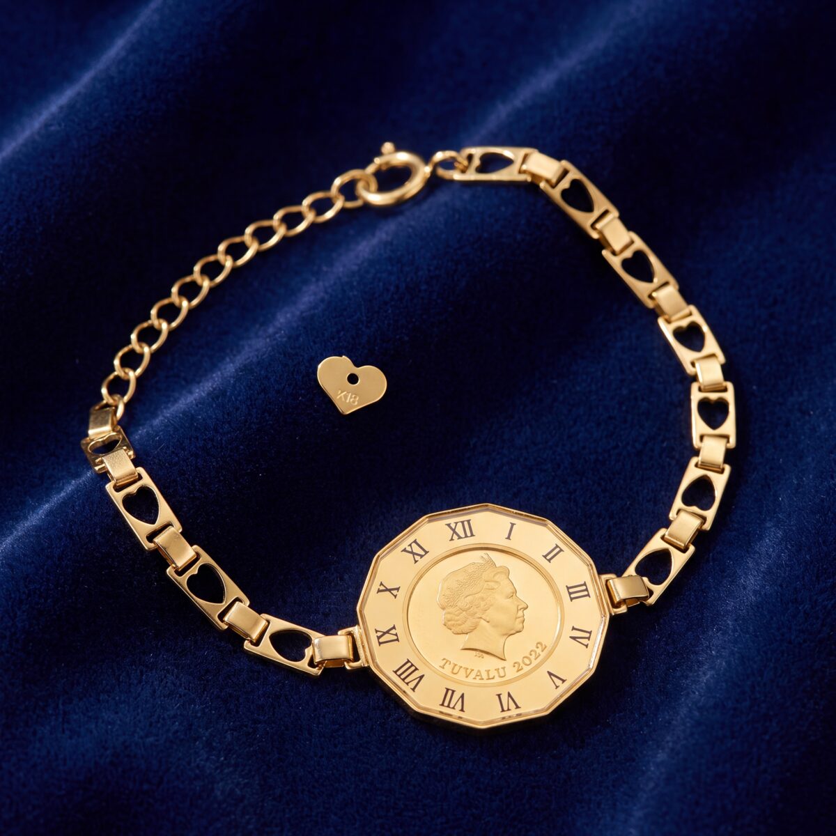 Gold Coin Heart Link Bracelet — photograph 2