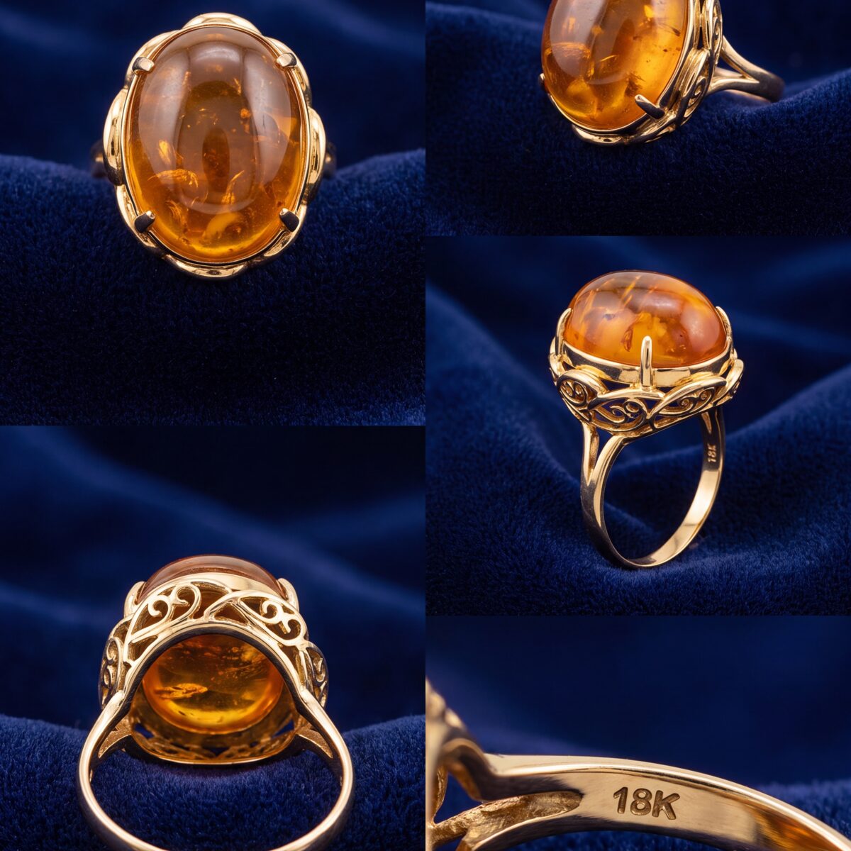 Amber Cabochon Filigree Dress Ring — photograph 1