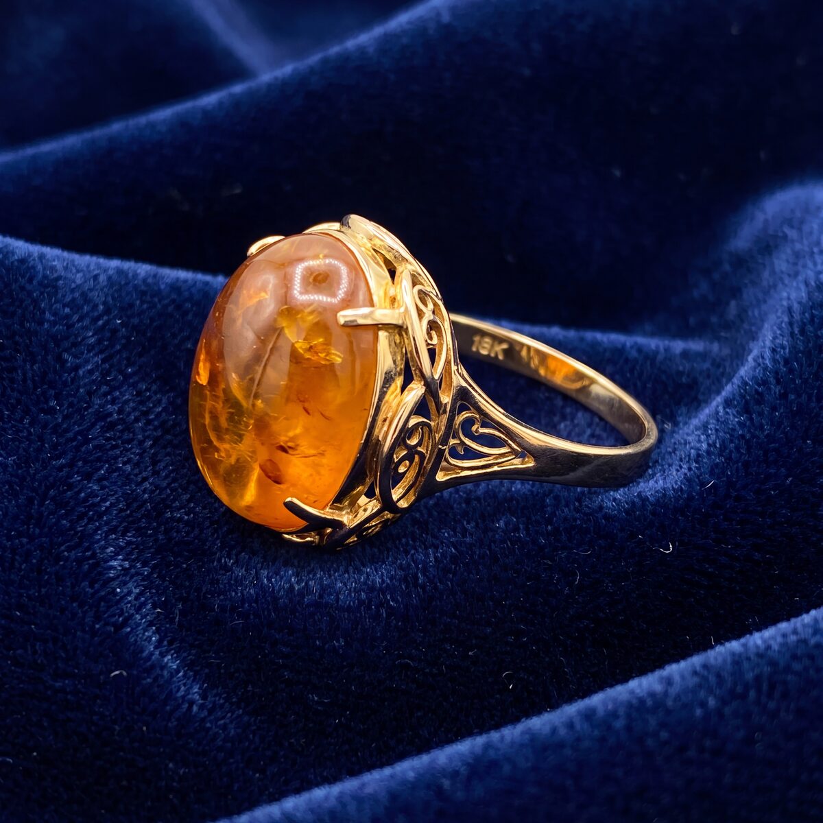 Amber Cabochon Filigree Dress Ring — photograph 2