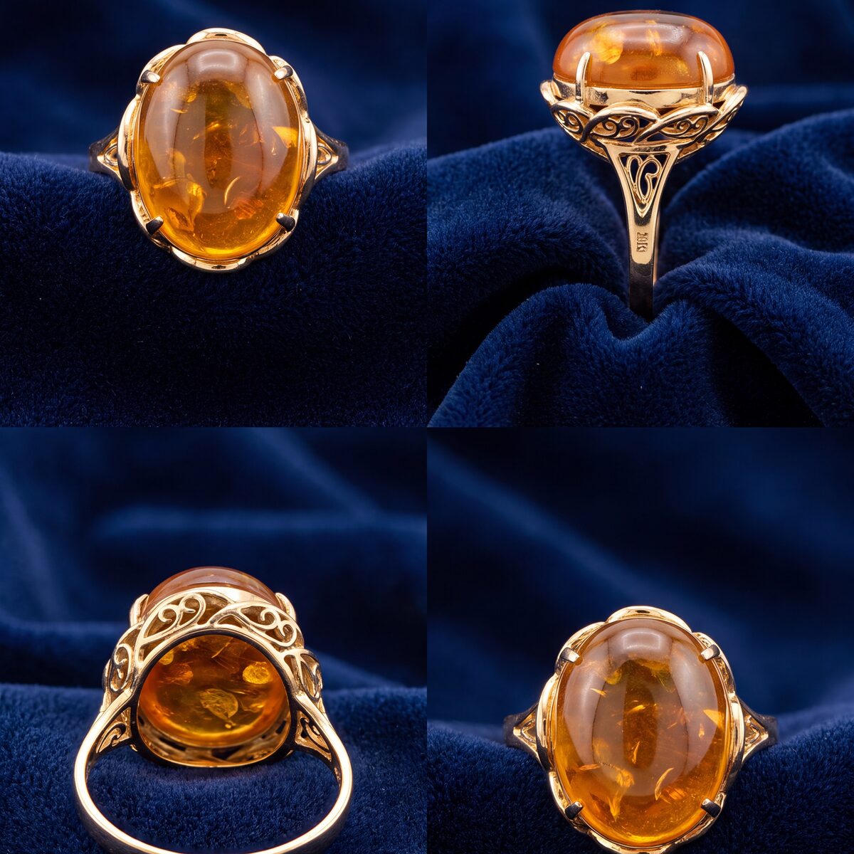 Amber Cabochon Filigree Dress Ring — photograph 3