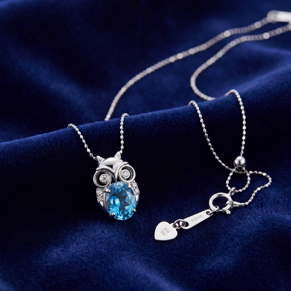 Blue Topaz Diamond Owl Pendant — photograph 2