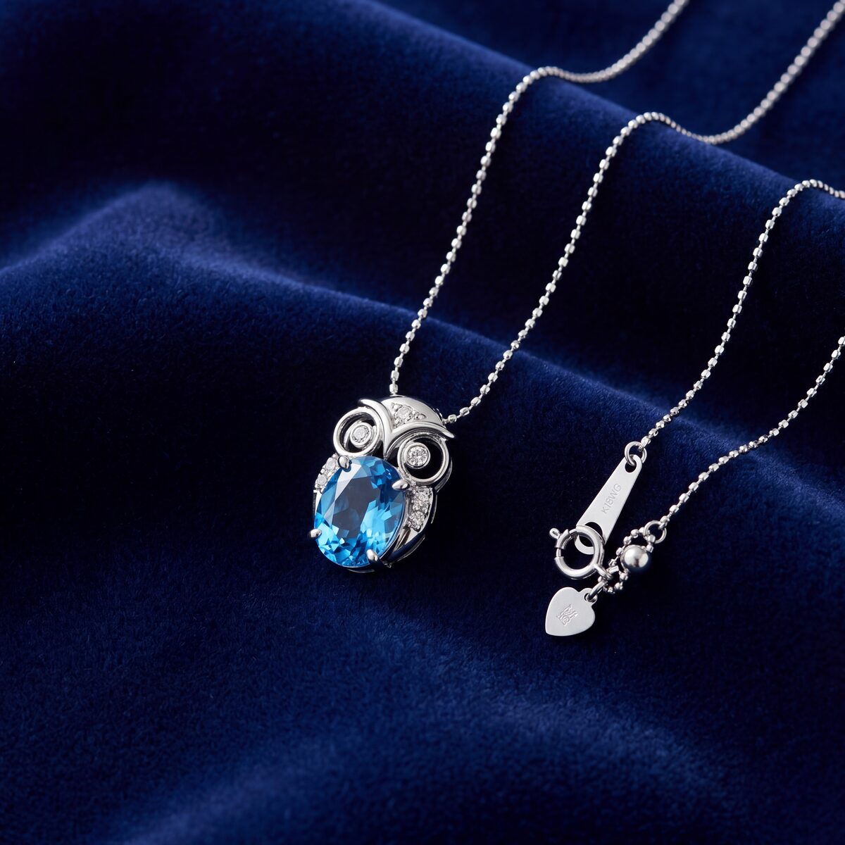 Blue Topaz Diamond Owl Pendant — photograph 3