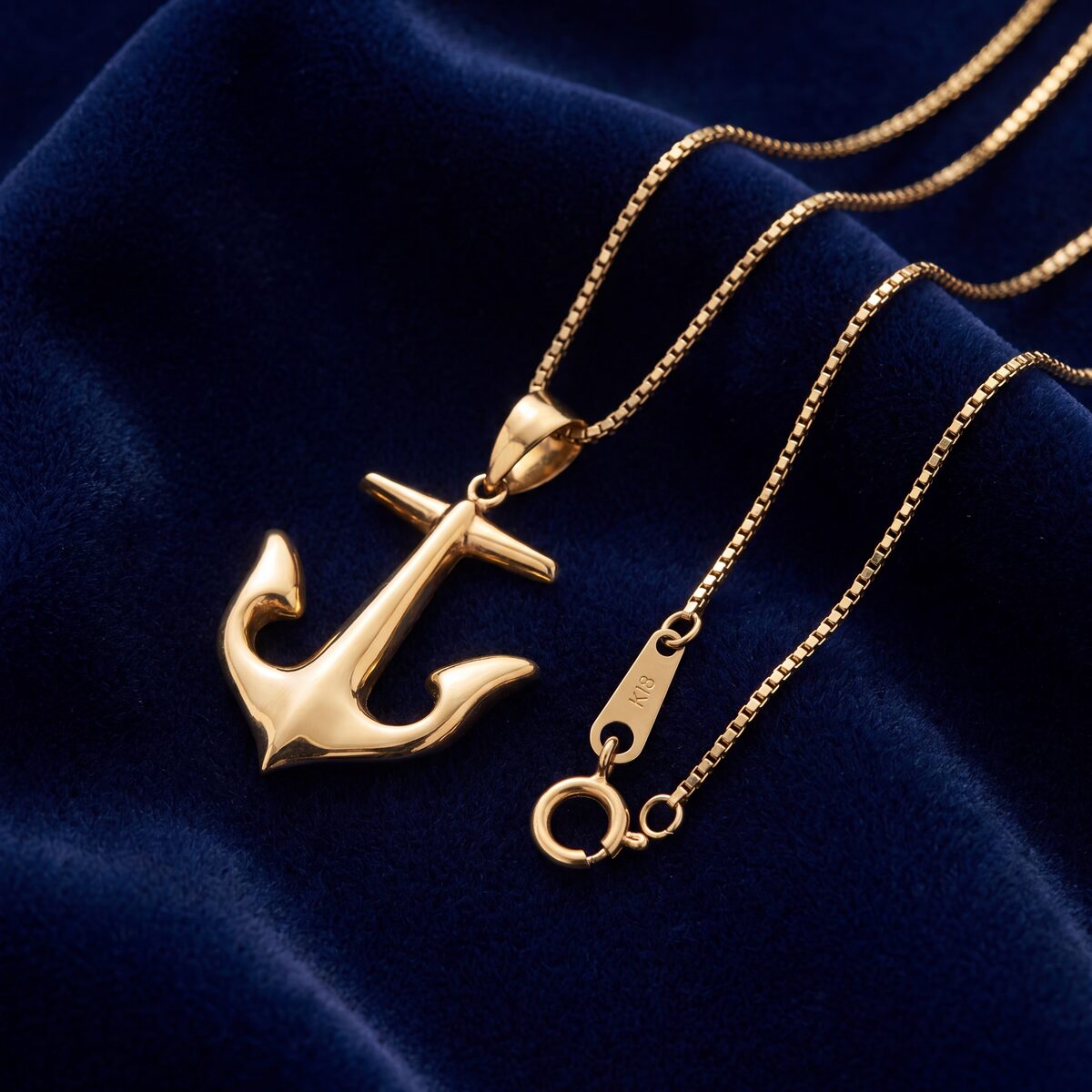 Gold Anchor Charm Box Chain — photograph 3