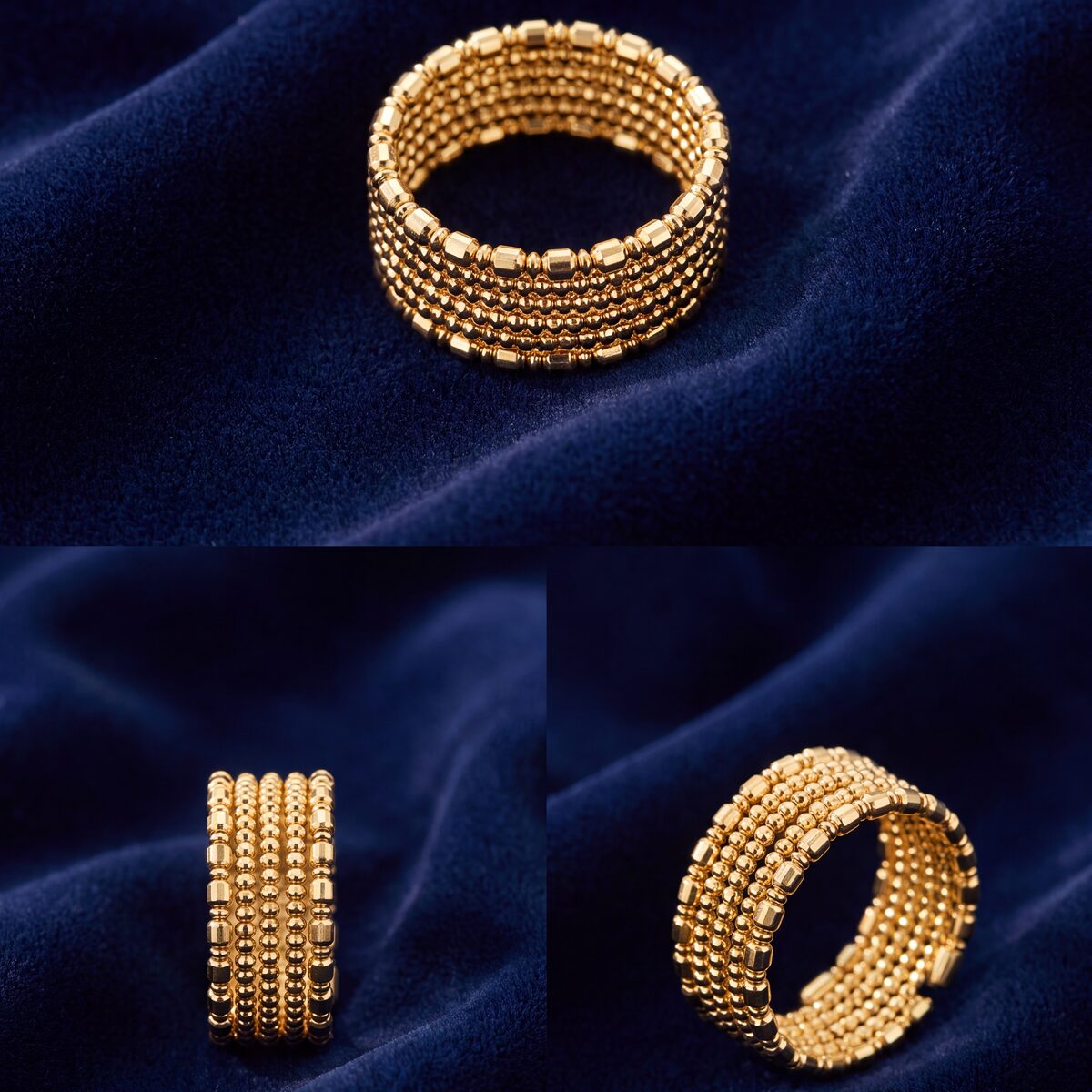 Open Stretch Ball And Barrel Gold Ring — photograph 2