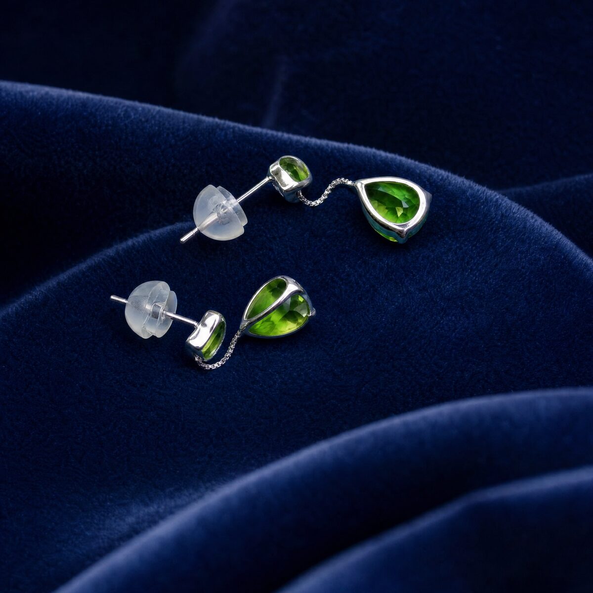 Peridot Drop Stud Earrings — photograph 3