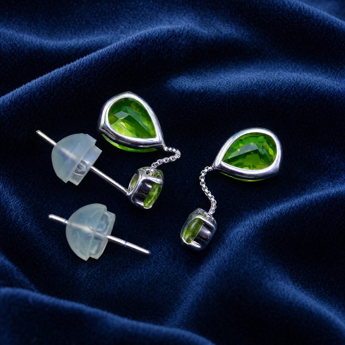 Peridot Drop Stud Earrings — photograph 4